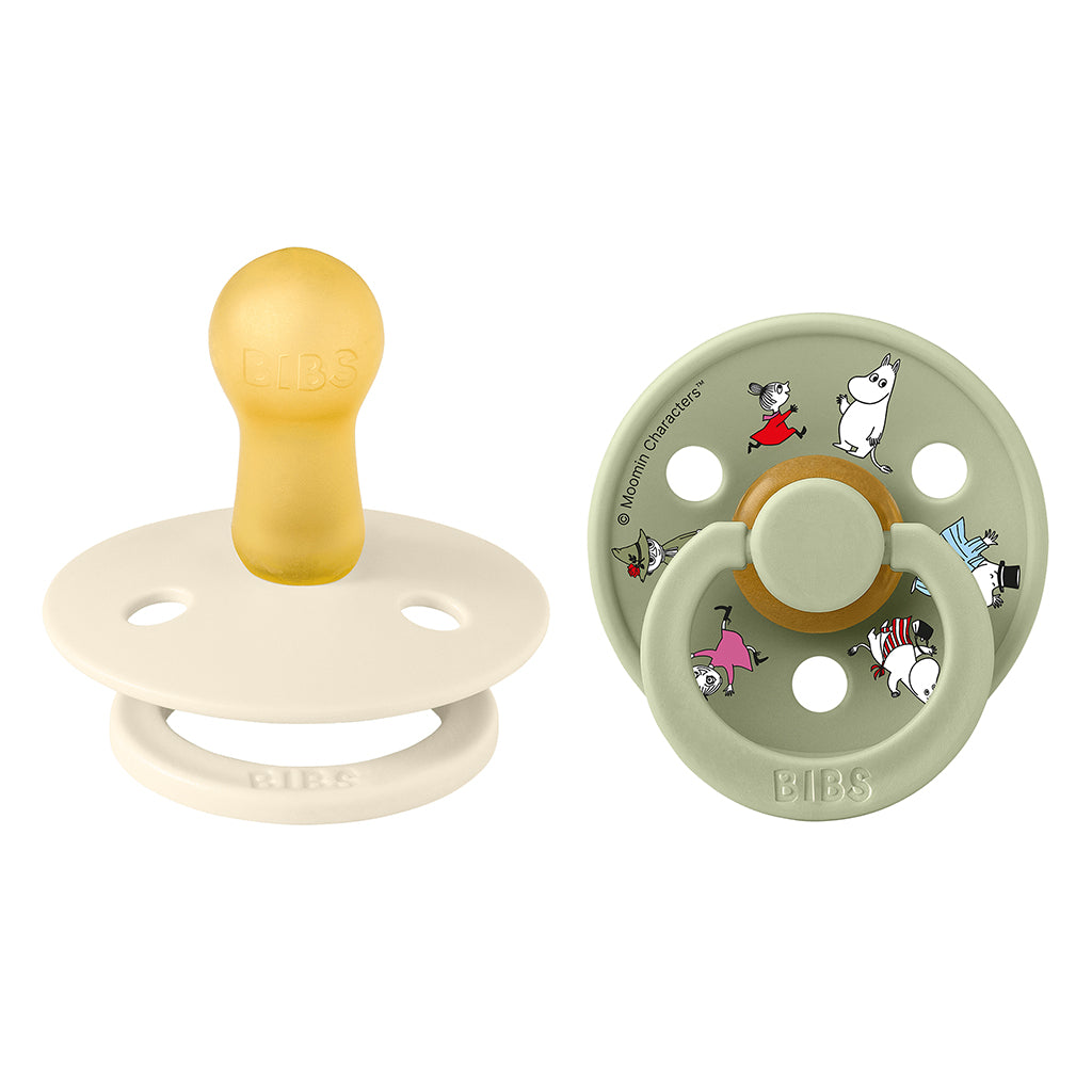 Bibs Natural Rubber Pacifier, 2-Pack, Size 2 - Moomin - Ivory Mix