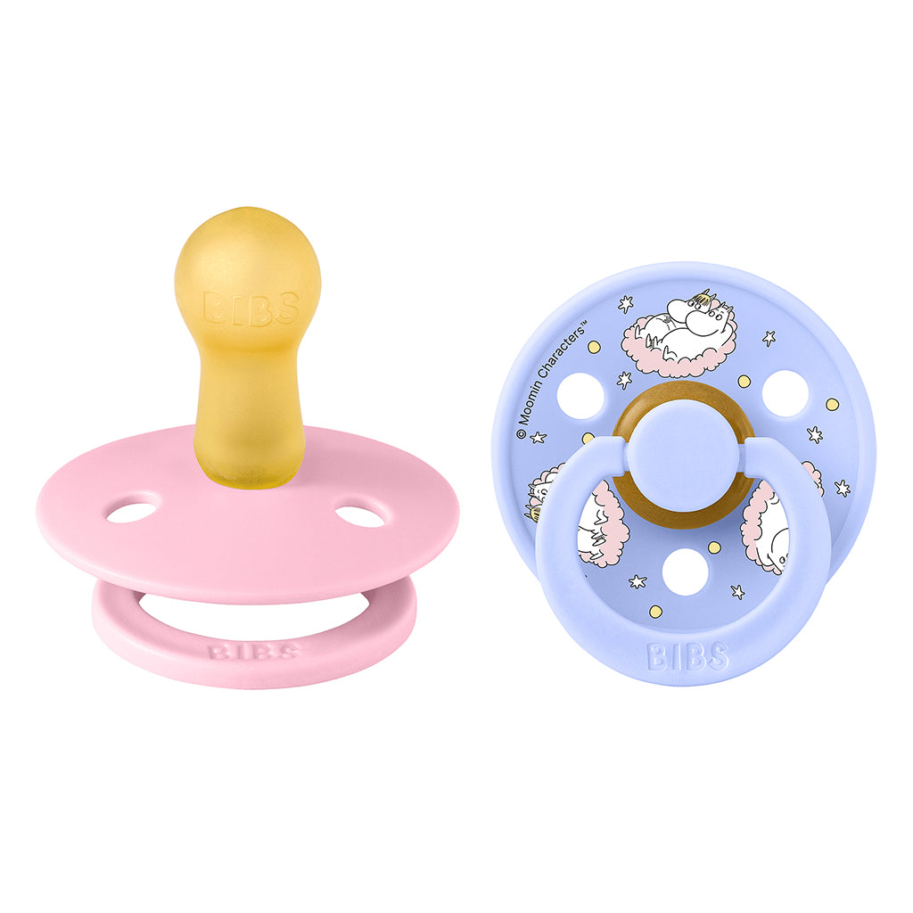 Bibs Natural Rubber Pacifier, 2-Pack, Size 2 - Moomin, Dreaming - Baby Pink Mix