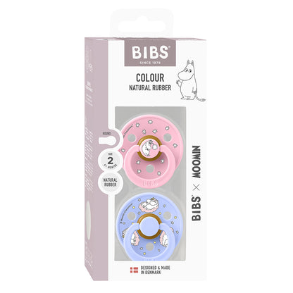Bibs Natural Rubber Pacifier, 2-Pack, Size 2 - Moomin, Dreaming - Baby Pink Mix