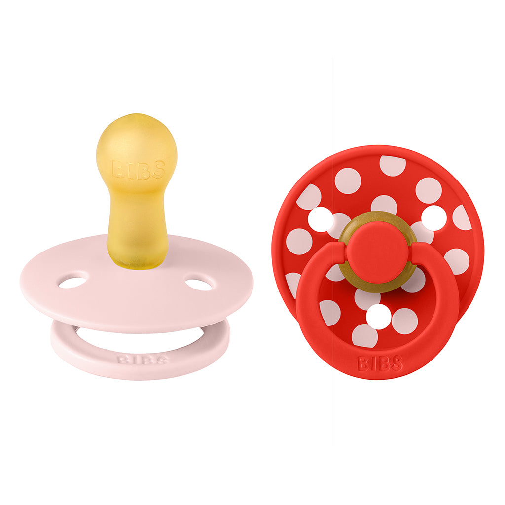 Bibs Natural Rubber Pacifier, 2-Pack, Size 2 - Studio Colour, Polka - Blossom/Candy Apple