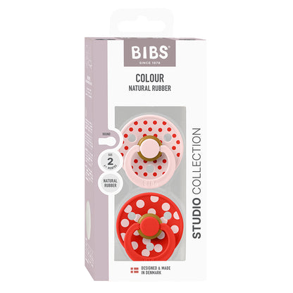 Bibs Natural Rubber Pacifier, 2-Pack, Size 2 - Studio Colour, Polka - Blossom/Candy Apple