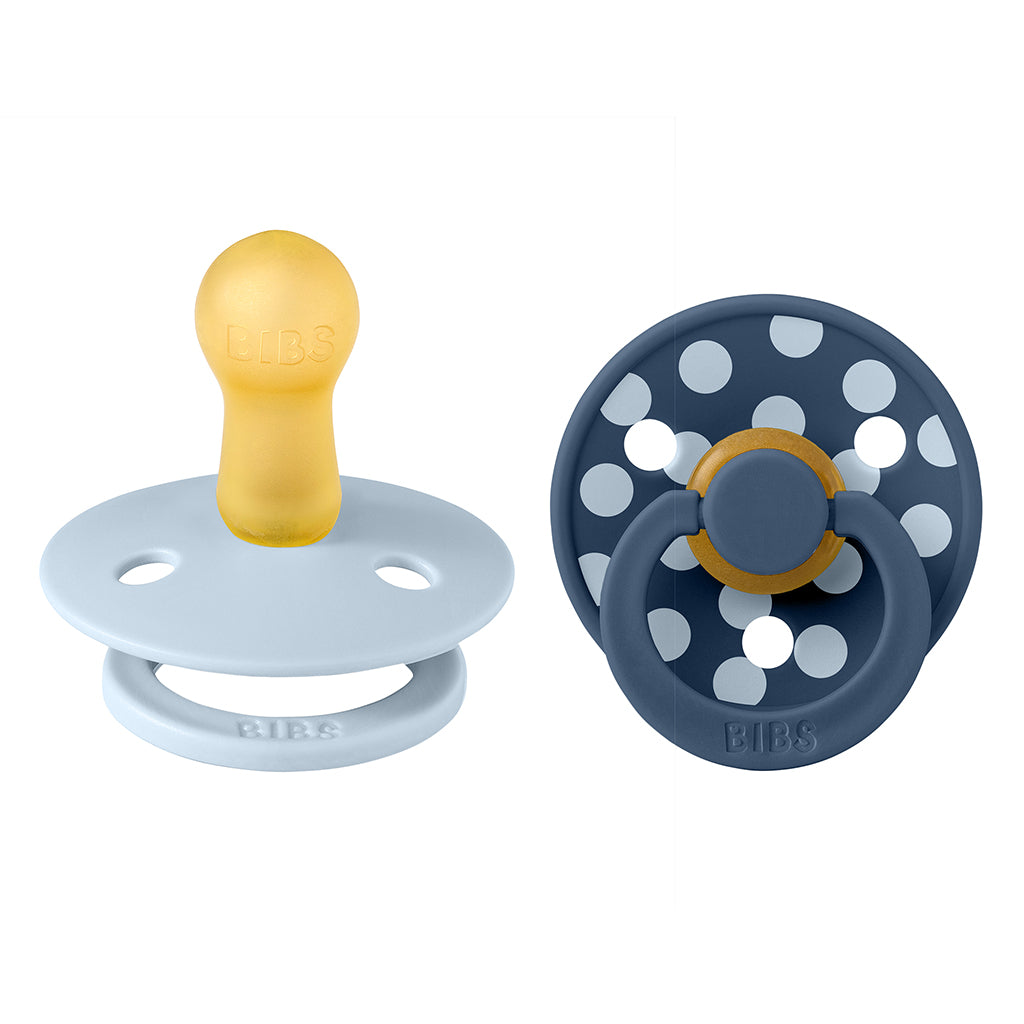 Bibs Natural Rubber Pacifier, 2-Pack, Size 2 - Studio Colour, Polka - Baby Blue/Steel Blue