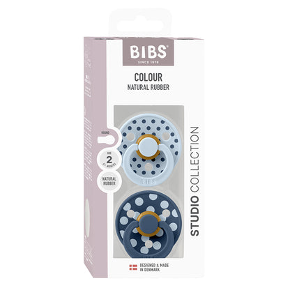 Bibs Natural Rubber Pacifier, 2-Pack, Size 2 - Studio Colour, Polka - Baby Blue/Steel Blue