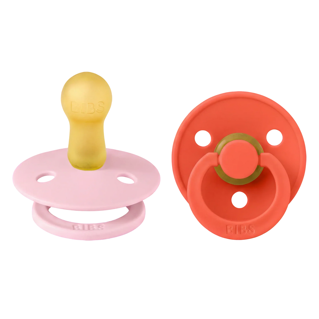 Bibs Natural Rubber Pacifiers, Size 2, 2-Pack – Baby Pink/Tango