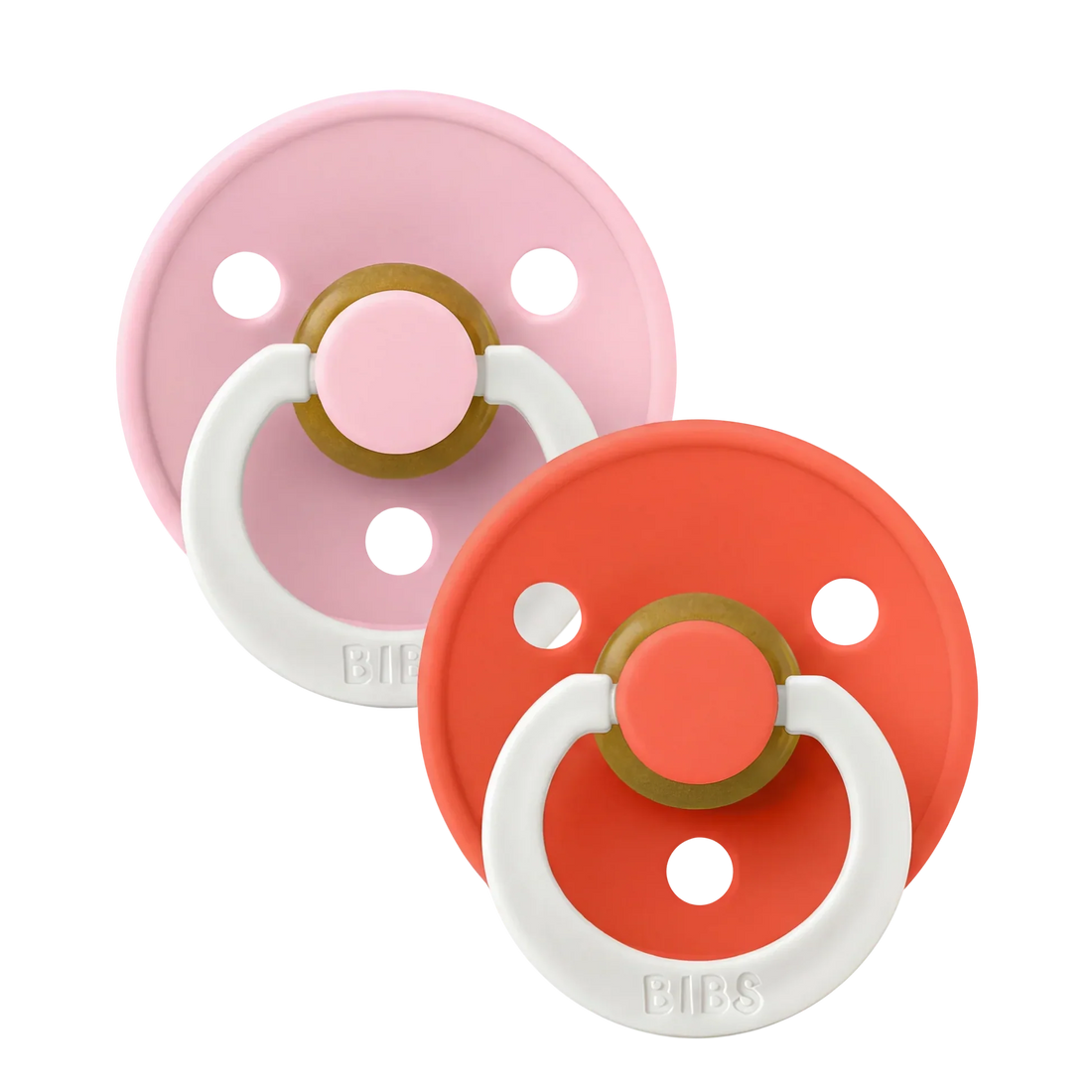 BIBS Natural Rubber Pacifiers, Size 2, 2-Pack – GLOW Baby Pink/Tango