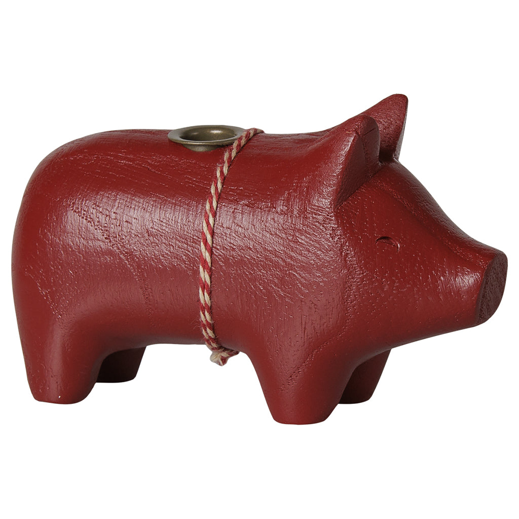 Maileg Candle Holder, Small Pig – Red