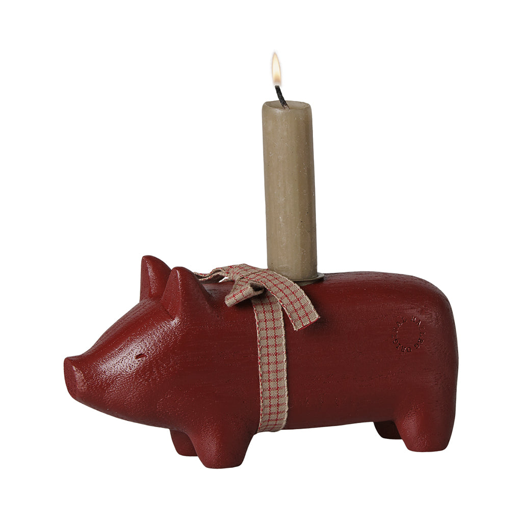 Maileg Candle Holder, Medium, Grey – Red