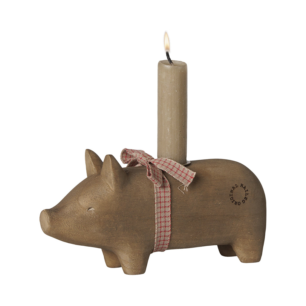 Maileg Candle Holder, Medium Grey – Natural