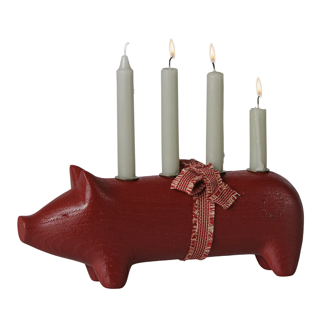 Maileg Advent Candle Holder, Medium Grey – Red
