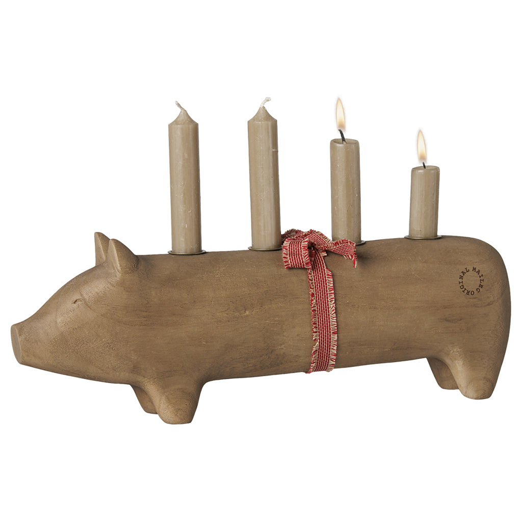 Maileg Advent Candle Holder, Large Pig - Natural