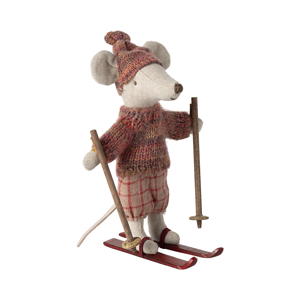 Maileg Winter Mouse with Skis, Big Sister - Pink