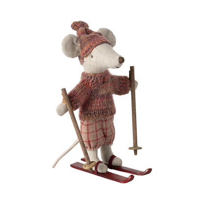 Maileg Winter Mouse with Skis, Big Sister - Pink