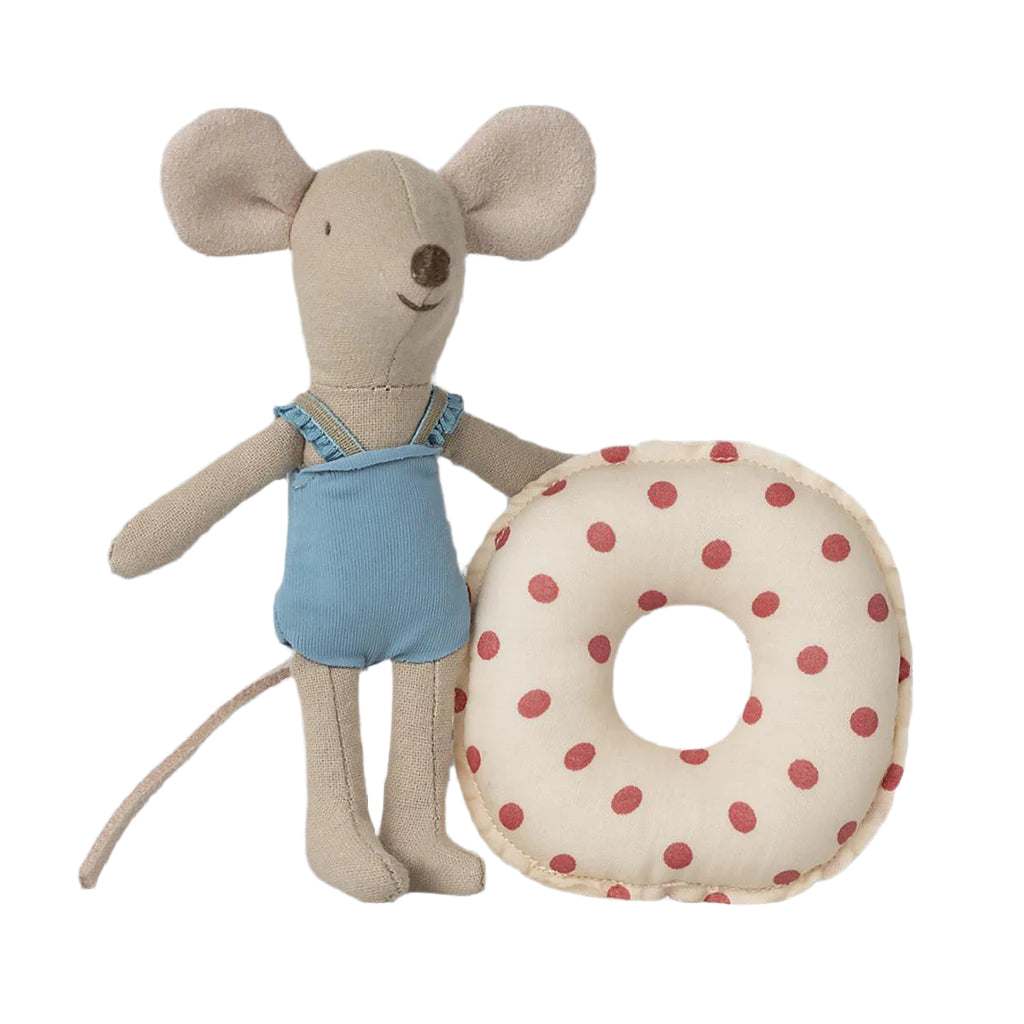 Maileg Beach Mouse with Inner Tube, Little Sister - Red Dots