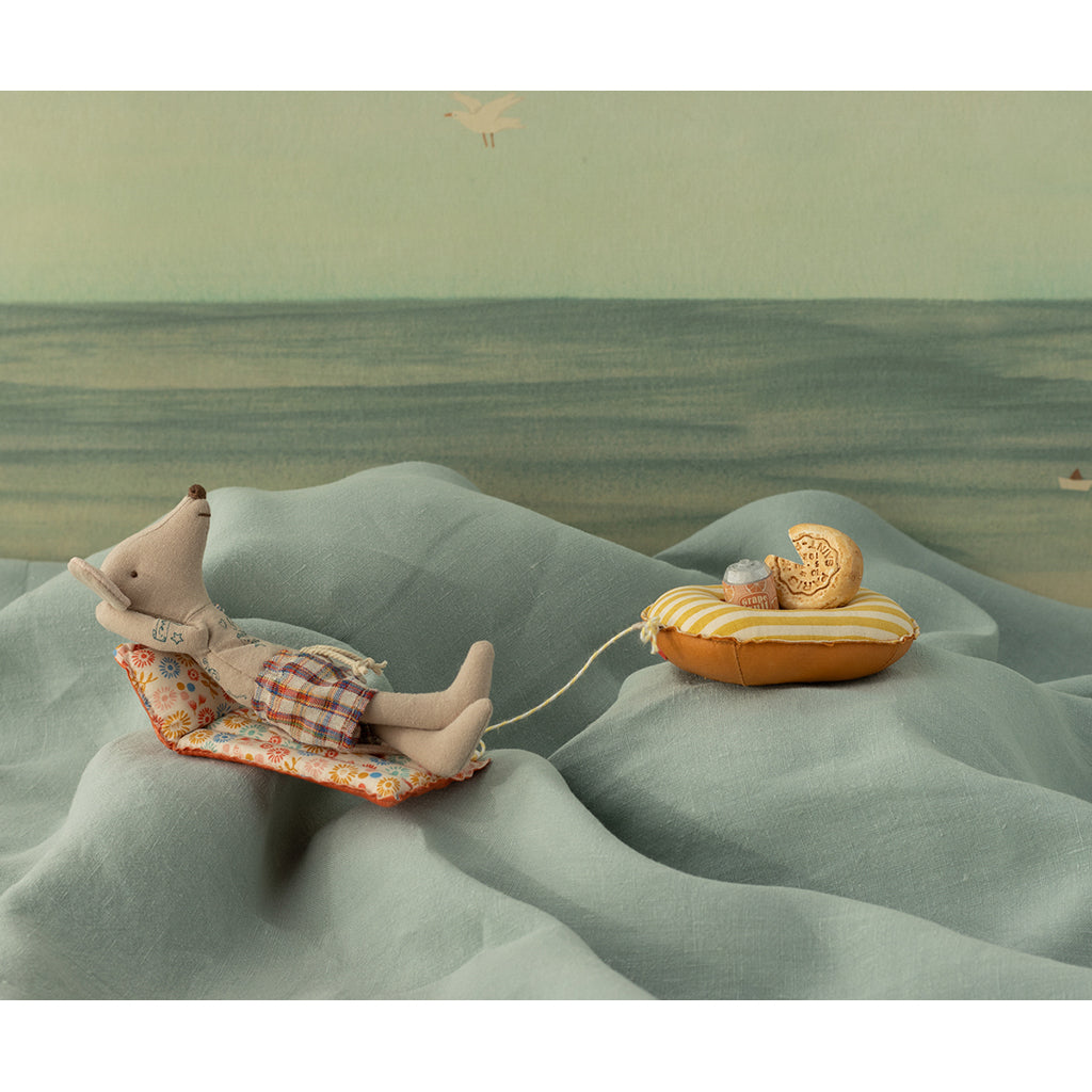 Maileg Beach Mouse with Air Mattress, Dad - Floral