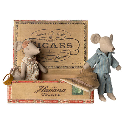 Maileg Mom and Dad Mice in Cigar Box