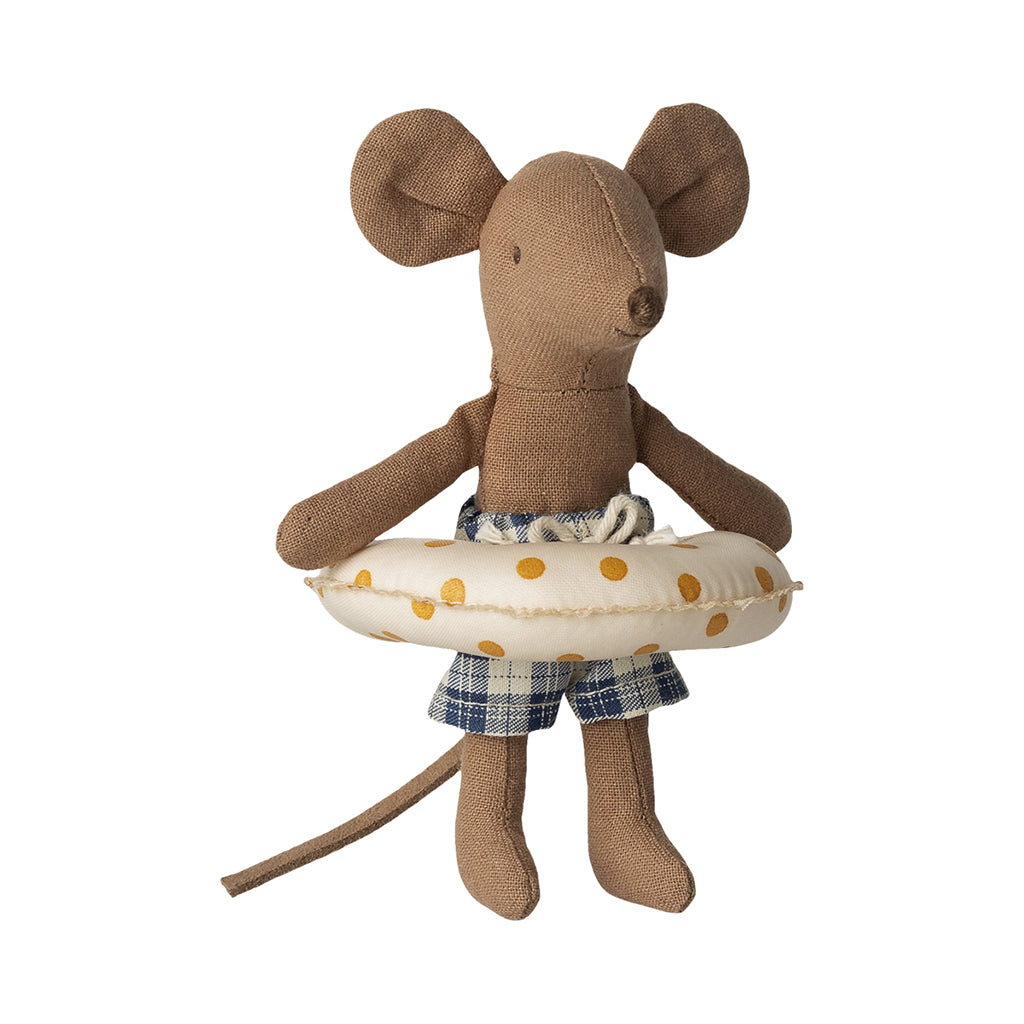Maileg Beach Mouse with Swim Ring, Little Brother - Yellow Dots