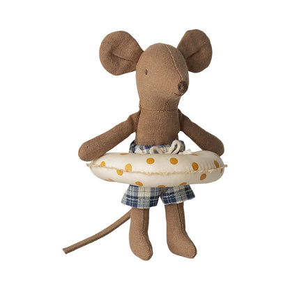 Maileg Beach Mouse with Swim Ring, Little Brother - Yellow Dots