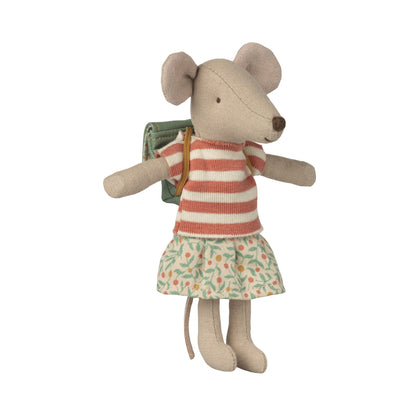 Maileg Bicycle Mouse, Big Sister - Green Backpack