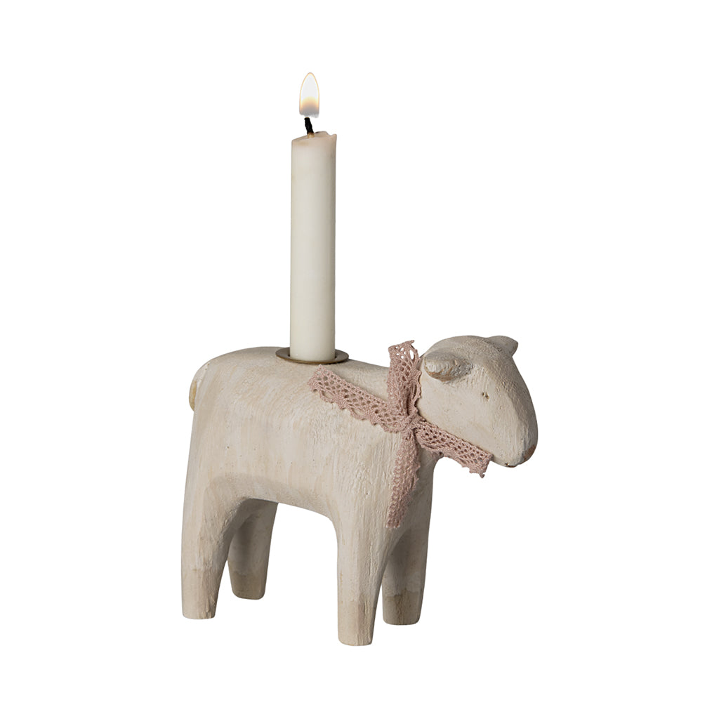 Maileg Wooden Candle Holder, Lamb - Pink