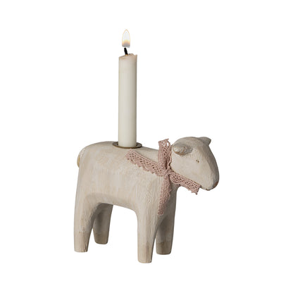 Maileg Wooden Candle Holder, Lamb - Pink