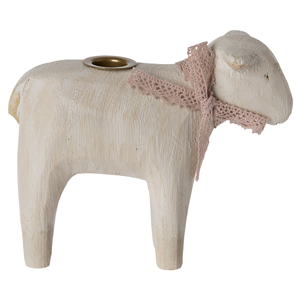 Maileg Wooden Candle Holder, Lamb - Pink