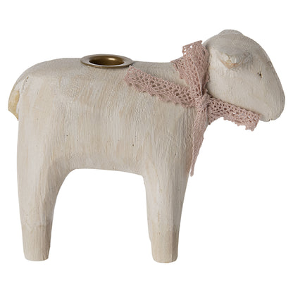 Maileg Wooden Candle Holder, Lamb - Pink