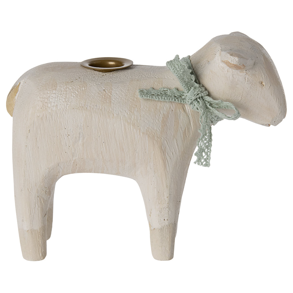 Maileg Wooden Candle Holder, Lamb - Mint