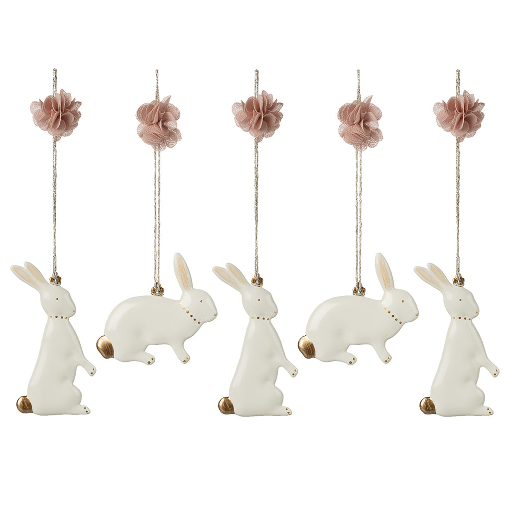 Maileg Easter Decorations, Metal Ornament - Set of 5 Easter Bunnies
