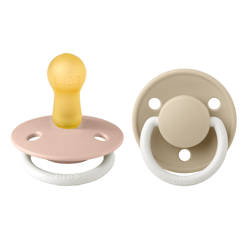 Bibs De Lux 2-Pack, Latex Pacifier, Size 2, Blush GLOW/Vanilla GLOW