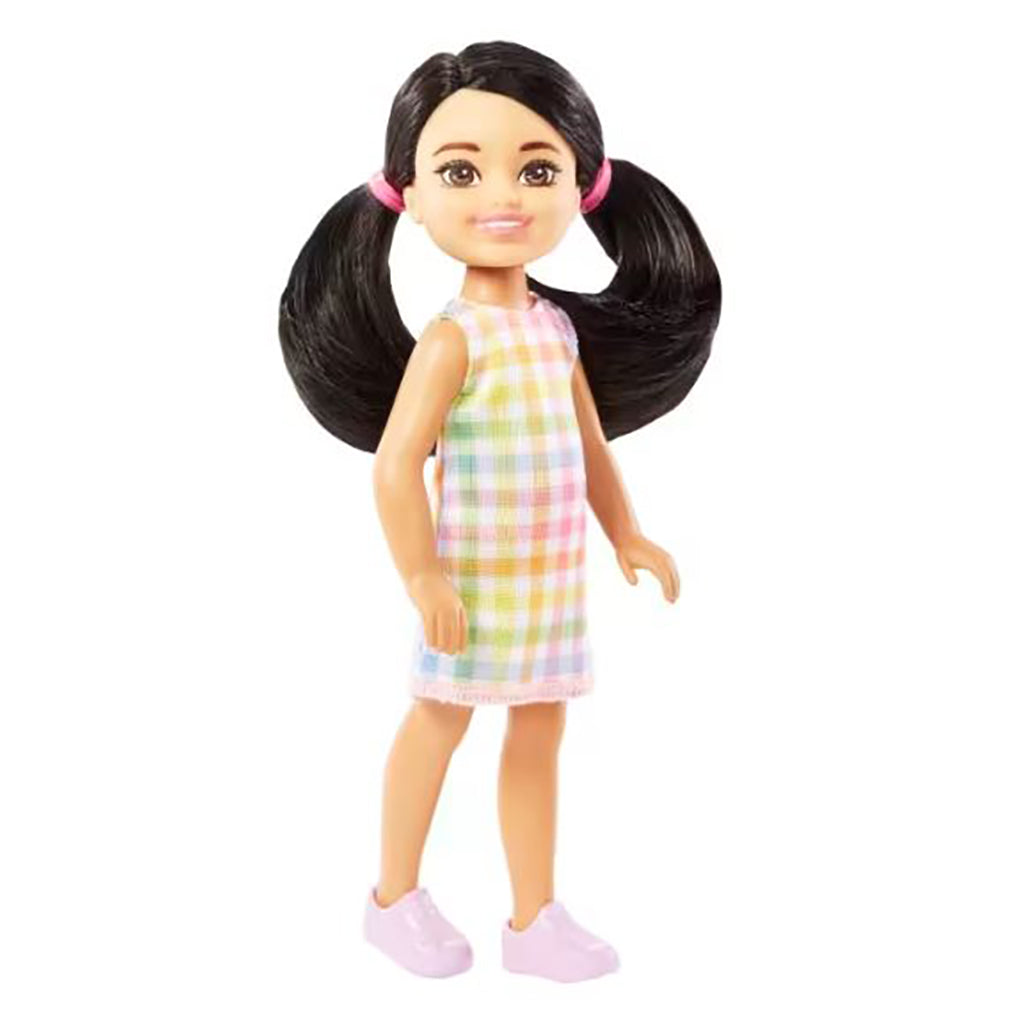 Barbie Chelsea Doll, Black Hair and Checkered Dress