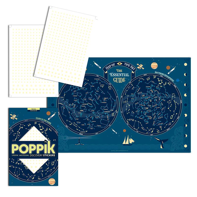 Poppik Sticker Mosaic on Paper, Poster and 640 Stickers, Glow in the Dark - Sky Map