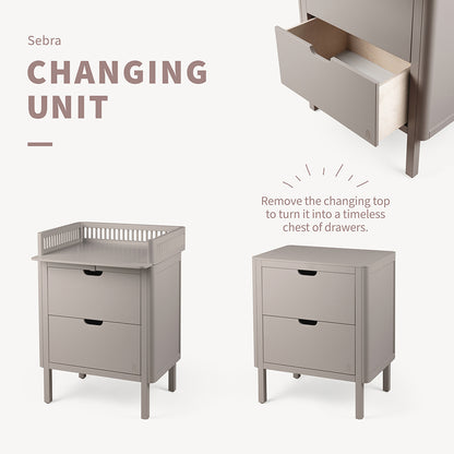 Sebra Wooden Changing Table, 2-in-1 Design with Drawers - Jetty Beige