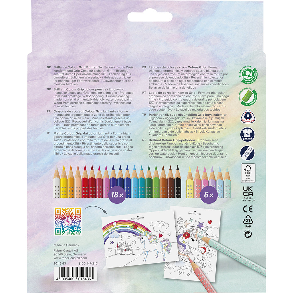 Faber-Castell, 18+6 Grip Unicorn Colored Pencils, Sparkle