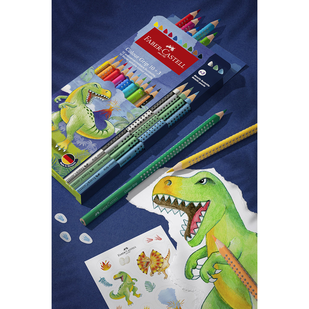 Faber-Castell 10+3 Grip Watercolor Pencils + Stickers, Dinosaur