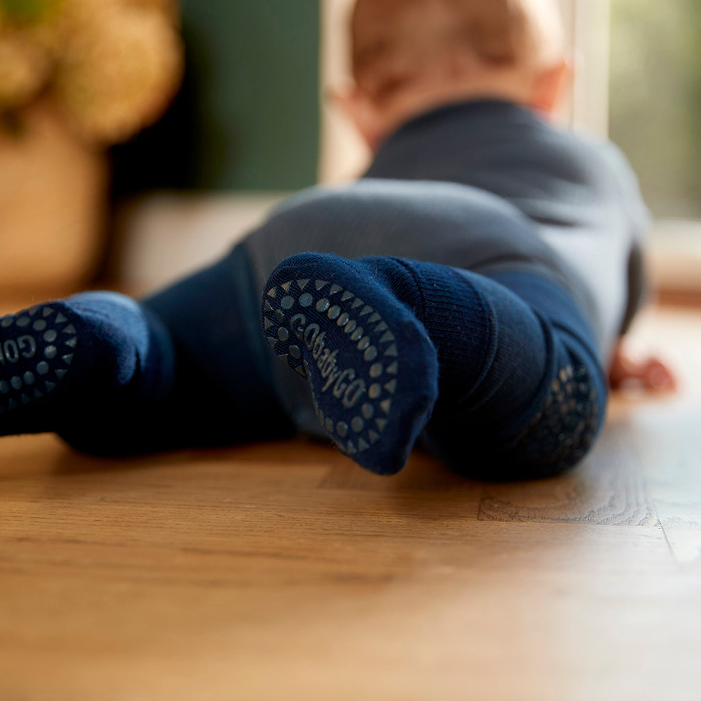 GoBabyGo Crawling Tights with Grips, Navy Blue