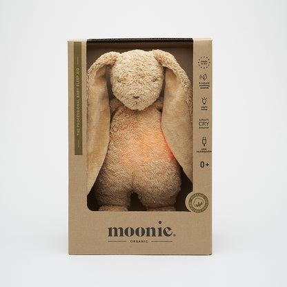 Moonie 2.0, Organic Humming Bunny with Pink Noise and Lamp - Cappuccino