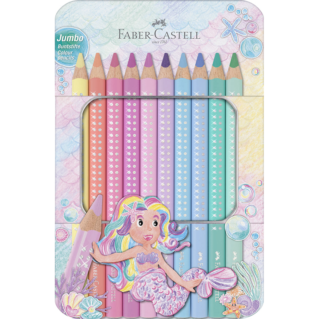 Faber-Castell, Jumbo Colored Pencils, 10 Pastel Shades in a Tin Case