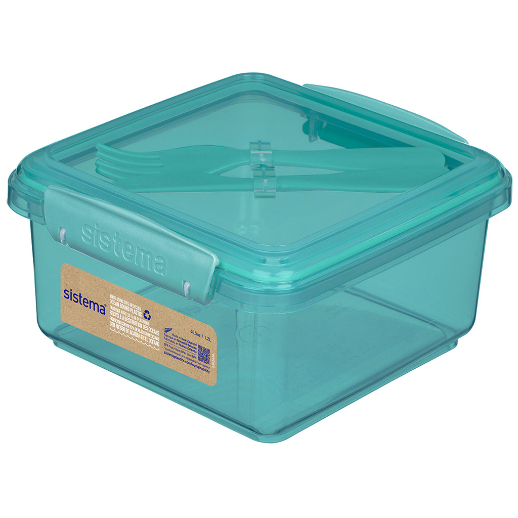 Sistema Lunch Plus To Go, Lunch Box with 1 Compartment and Cutlery - Teal Stone