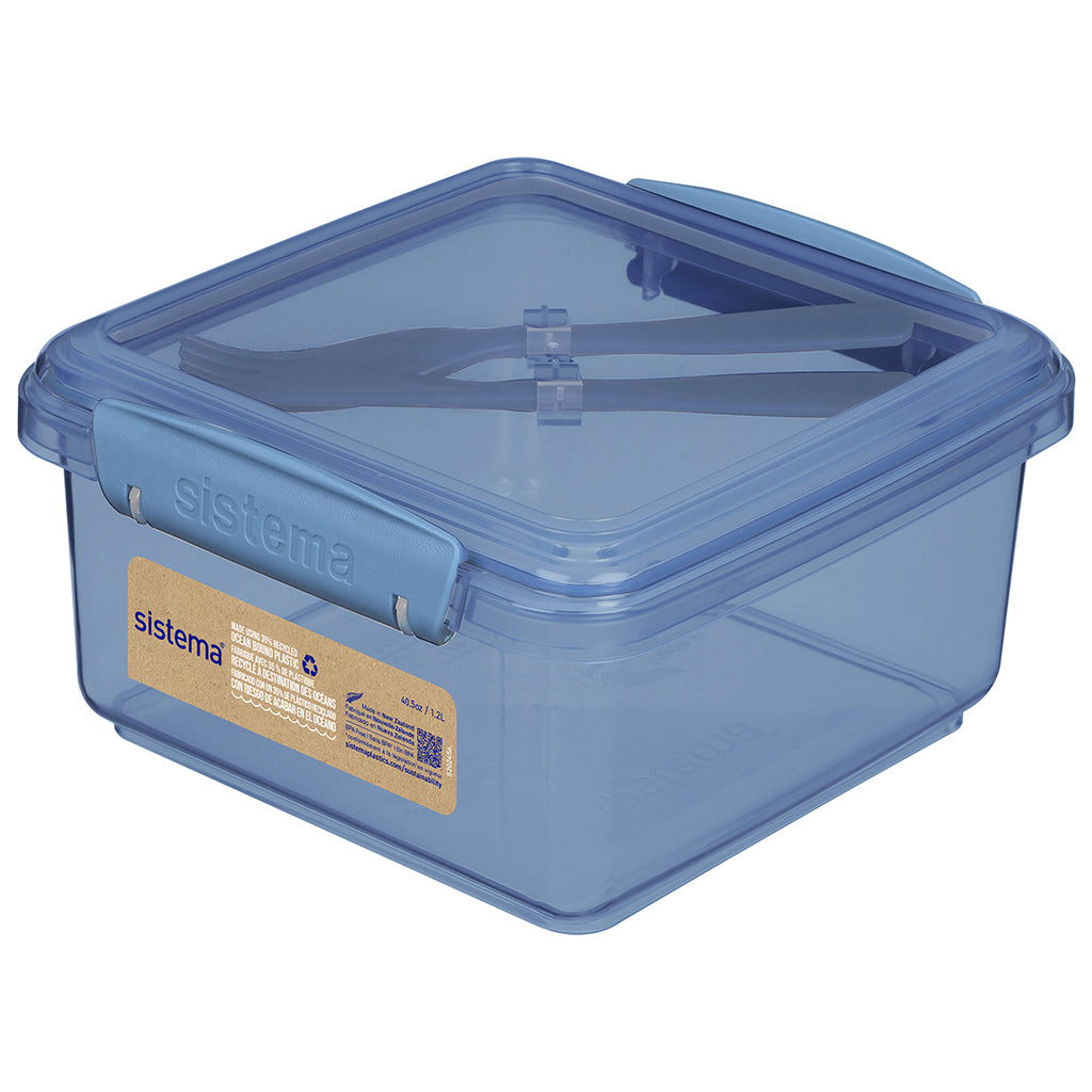 Sistema Lunch plus To Go, Lunch Box with 1 Compartment and Cutlery - Mountain Blue