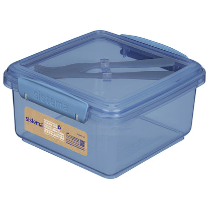 Sistema Lunch plus To Go, Lunch Box with 1 Compartment and Cutlery - Mountain Blue
