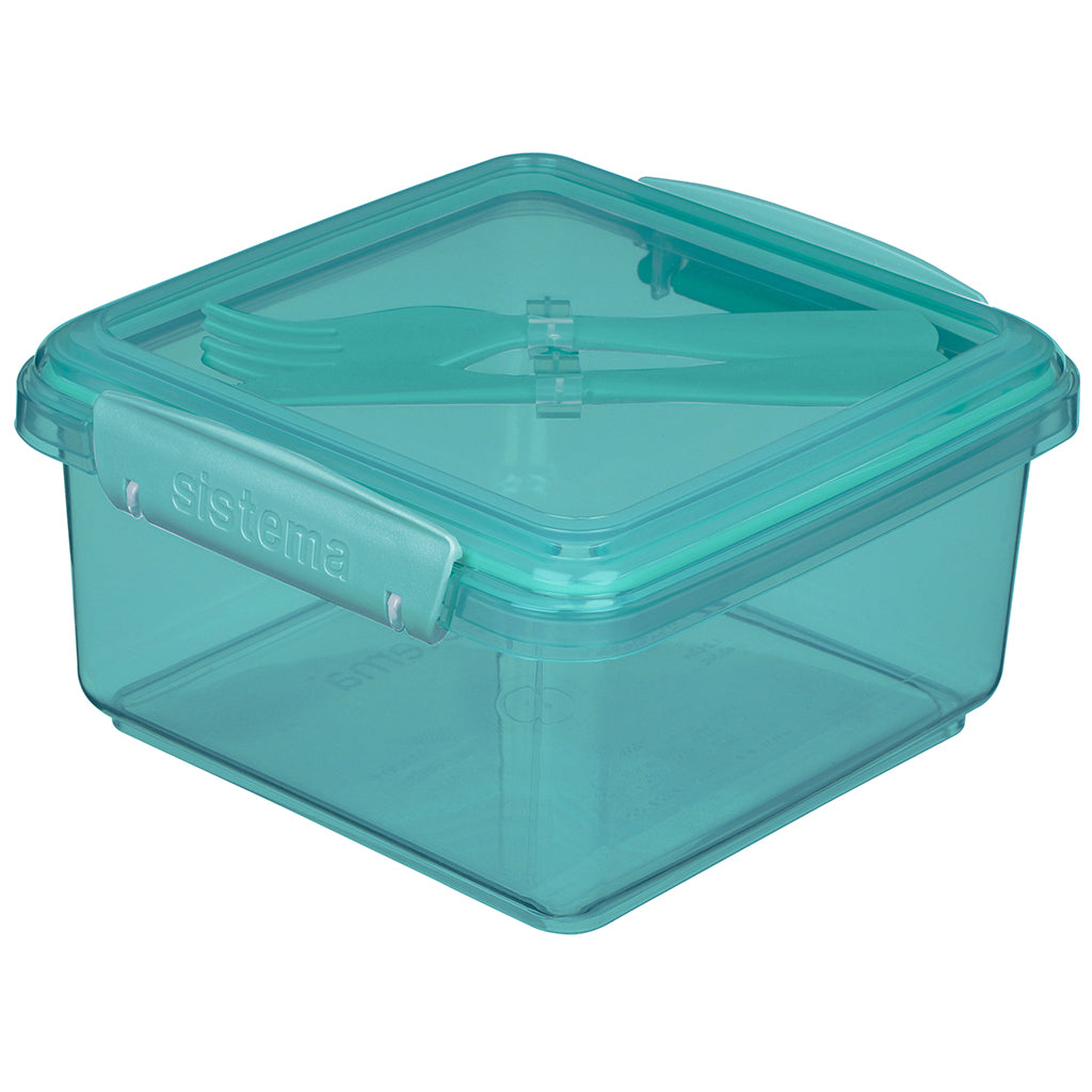Sistema Lunch Plus To Go, Lunch Box with 1 Compartment and Cutlery - Teal Stone