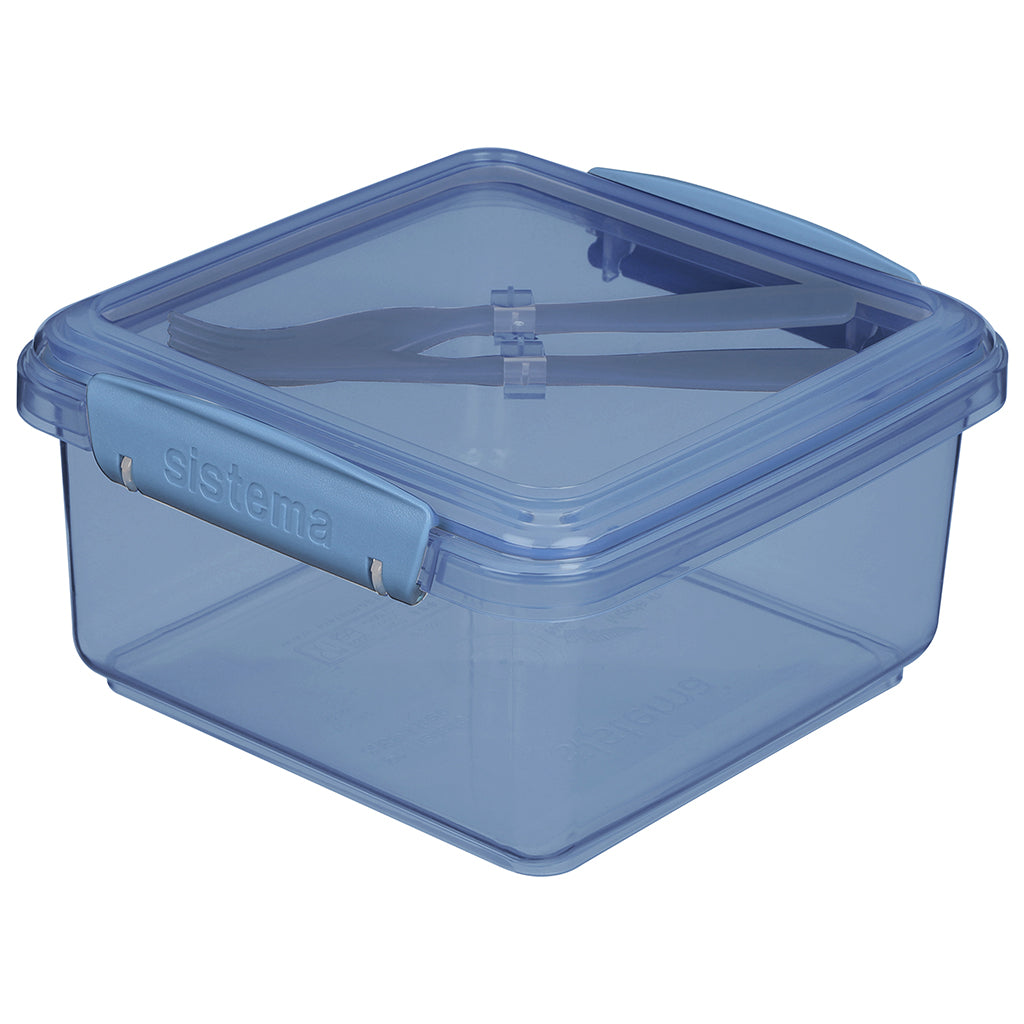 Sistema Lunch plus To Go, Lunch Box with 1 Compartment and Cutlery - Mountain Blue