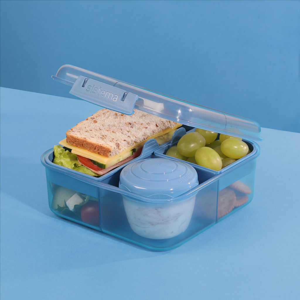 Sistema Bento Cube To Go, lunch box with 5 compartments and a container – Mountain blue