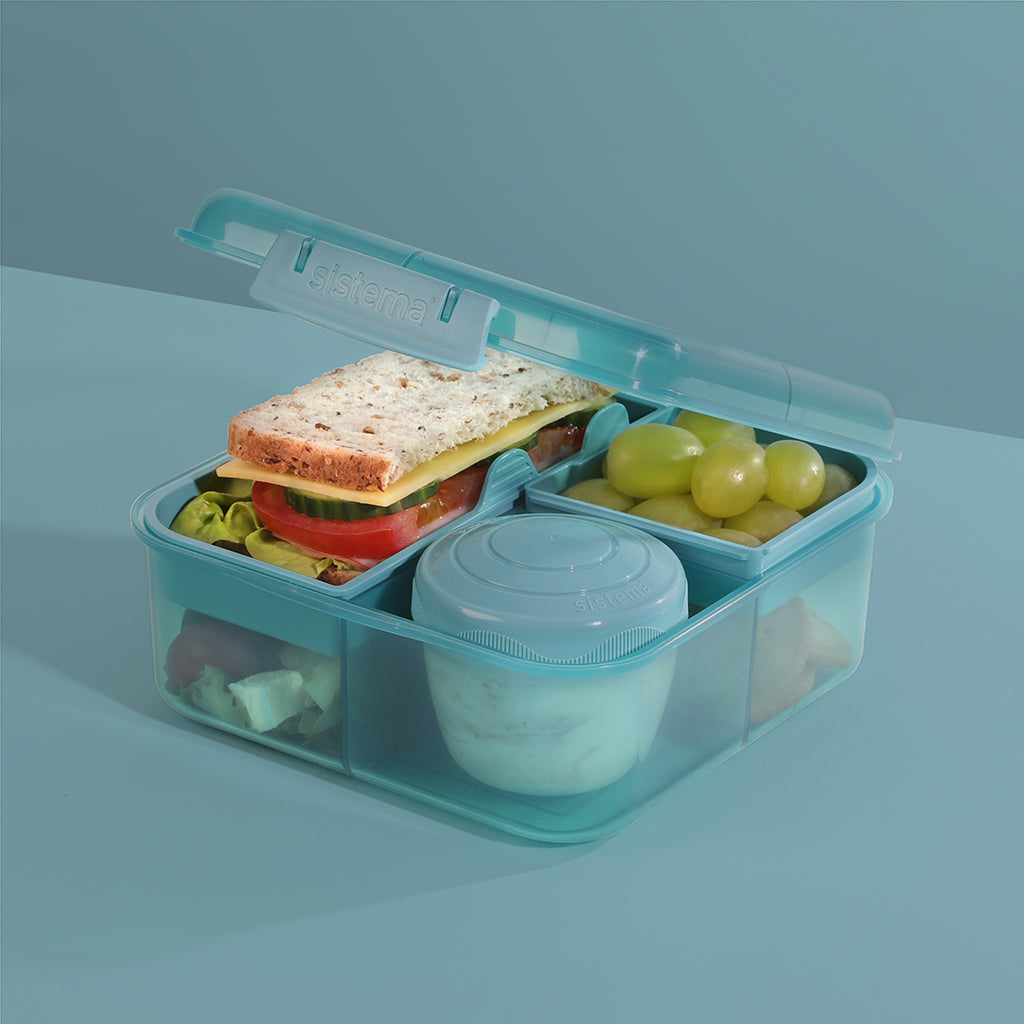 Sistema Bento Cube To Go Lunch Box with 5 Compartments and a Container - Teal Stone