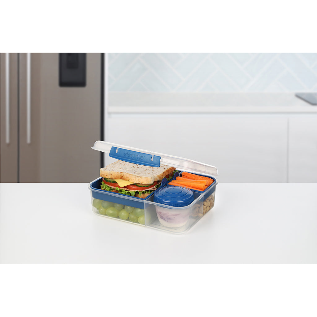 Sistema Bento Lunch Box with 3 Compartments and a Yogurt Container, 1.65L - Blue