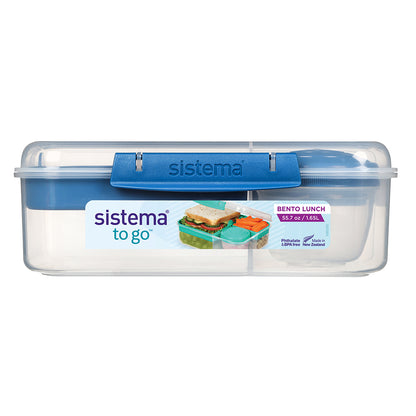 Sistema Bento Lunch Box with 3 Compartments and a Yogurt Container, 1.65L - Blue