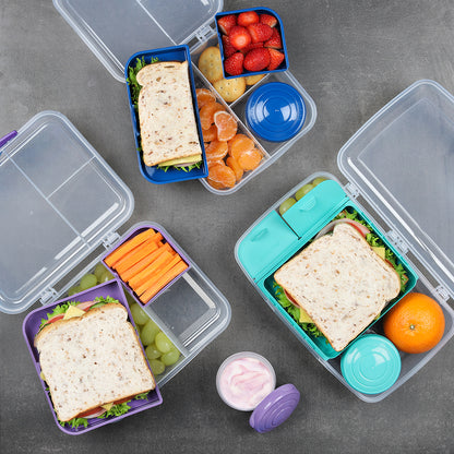 Sistema Bento Lunch Box with 3 Compartments and a Yogurt Container, 1.65L - Blue
