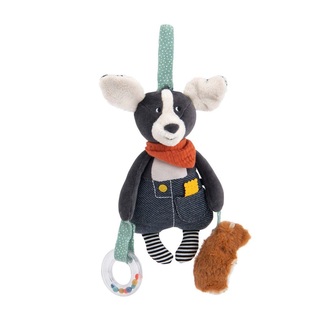 Moulin Roty Activity Toy Animal with Hanger - Dog Puce
