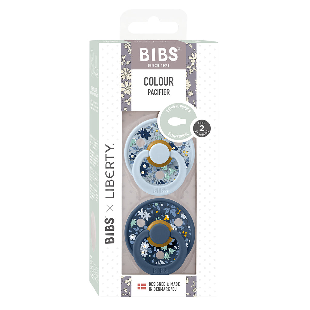 Bibs Liberty, 2-Pack Colour Chamomile Lawne, Natural Rubber Pacifiers, Size 2 - Baby Blue Mix