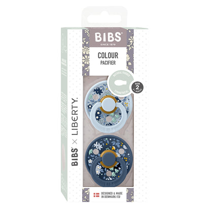 Bibs Liberty, 2-Pack Colour Chamomile Lawne, Natural Rubber Pacifiers, Size 2 - Baby Blue Mix